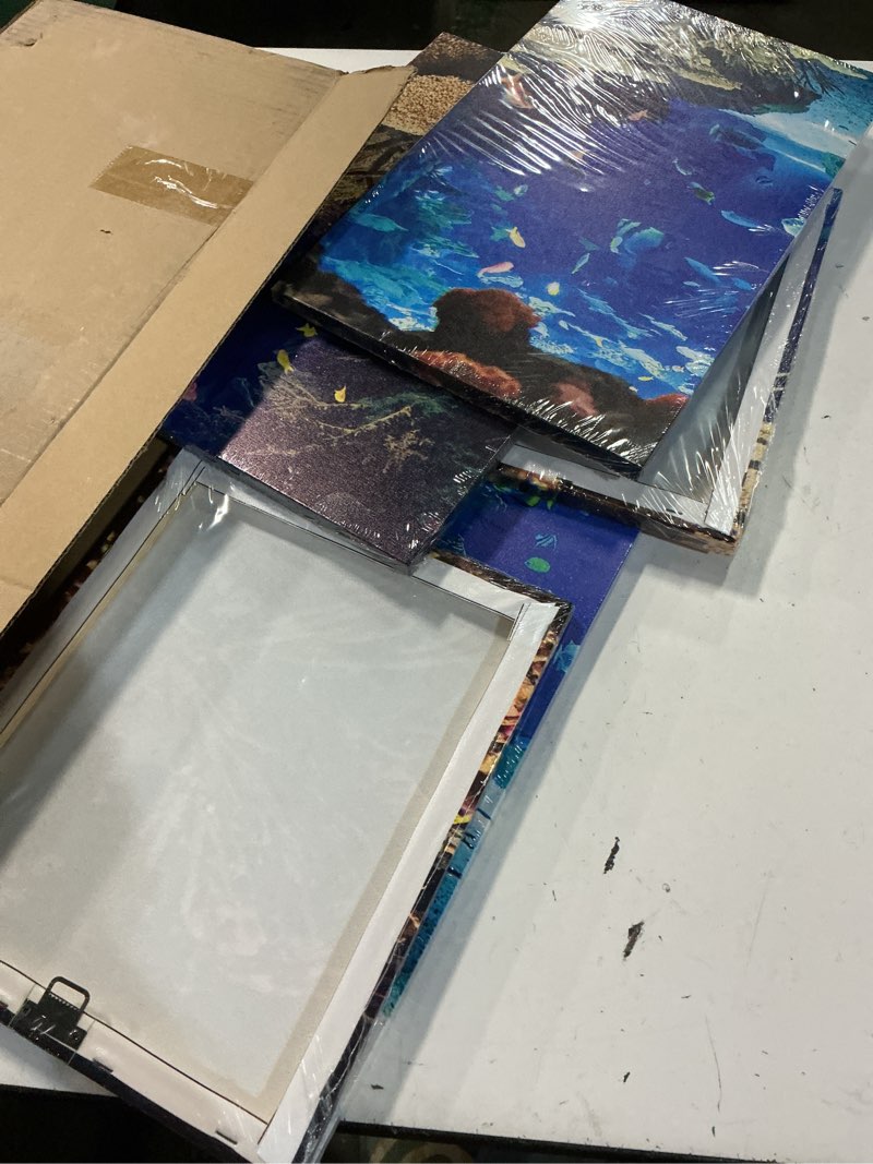Condition photo showing Good Condition for ocean fish picture for living room underwater world painting coral reef artwork undersea sea life wall art 5 piece print on canvas giclee aquarium home modern decor framed ready to hang(50''w x 24''h) 50”wx24”h artwork-17