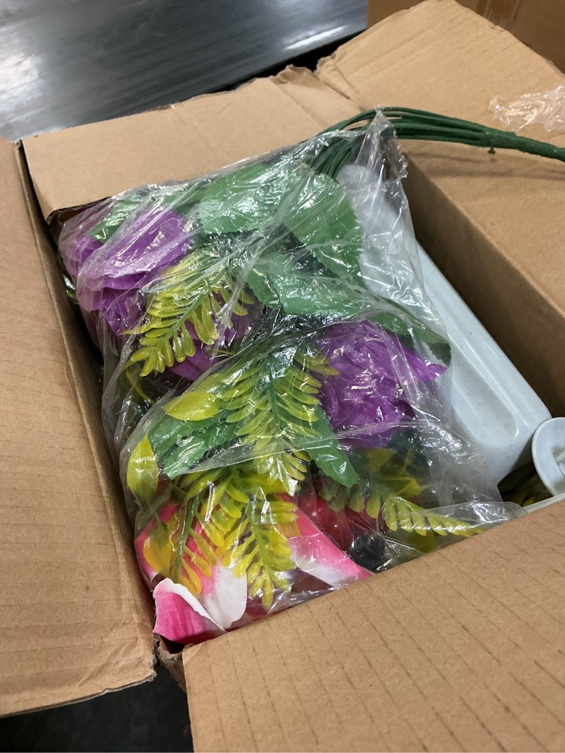 Condition photo showing New/Like New for xonor artificial cemetery flowers with vase, set of 2 artificial rose lily bouquet graveyard memorial flowers for cemetery headstones decoration