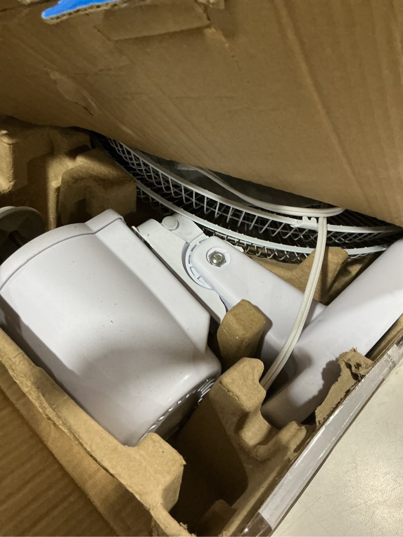 Condition photo showing As Is for commercial cool 16 inch wall fan with remote, white (ccfwr16w) 16 inch white wall fan