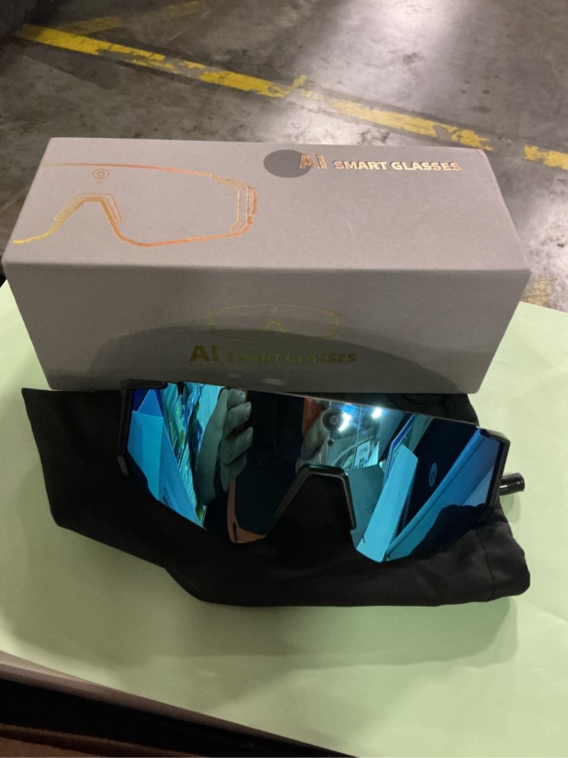 Condition photo showing Good Condition for v06 smart glasses for men, sport ai camera with eis+gyro stabilization, polarized lenses for cycling, dual-mic noise cancelling, ip66 weatherproof, 4gb ram, ai glasses with chat gpt obsidian blue ice