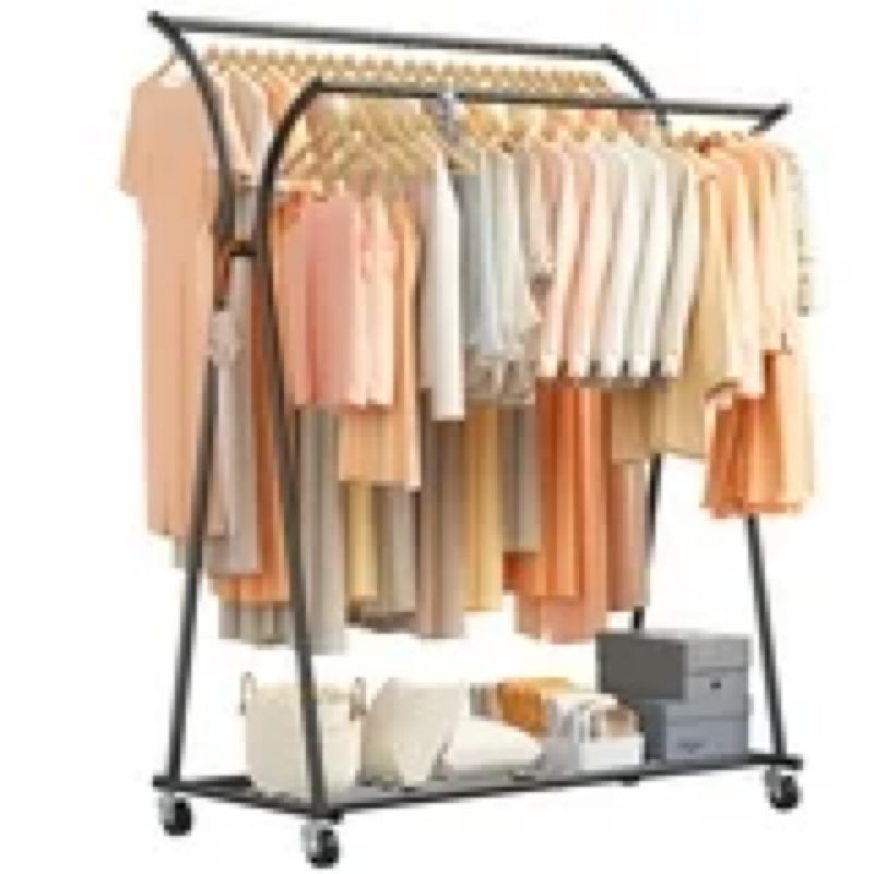 (Similar)Clothes Rack, Clothing Racks for Hanging Clothes, Garment Rack with Wheels, Portable Clothes Rack with Double Rod for Hanging Clothes, Black