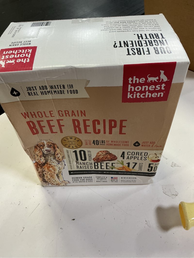 Condition photo showing Good Condition for (best by  04 /14 / 2026 ) the honest kitchen human grade wholemade™ dehydrated whole grain dog food - complete & balanced meal or topper - beef & oat 10 lb box beef 10 lb (makes 40 lbs)