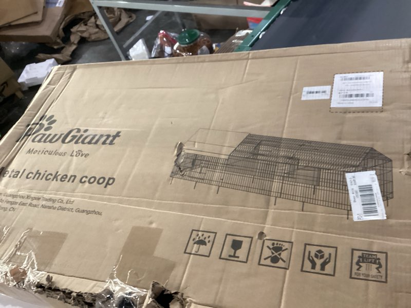 Condition photo showing As Is for PawGiant Chicken Coop 86"×40" Chicken Run Pen for Yard with Cover Outdoor Metal Portable Chicken Tractor Cage Enclosure Crate Outside for Small Animals Duck Rabbit Hen