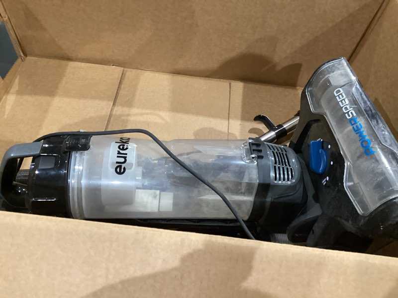 Condition photo showing As Is for eureka powerspeed lightweight upright vacuum cleaner for carpet and hard floor, powerful bagless upright vacuum cleaner for home pets, neu181a, blue blue neu181a with pet tool