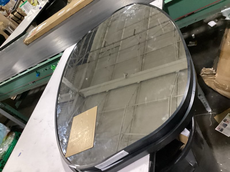 Condition photo showing As Is for sweetcrispy 24" x 36" black bathroom mirrors for wall, oval wall mirror with metal frame, tempered glass, modern vanity mirror for over sink, living room, bedroom, entryway, horizontal or vertical black-oval 24"l x 36"w