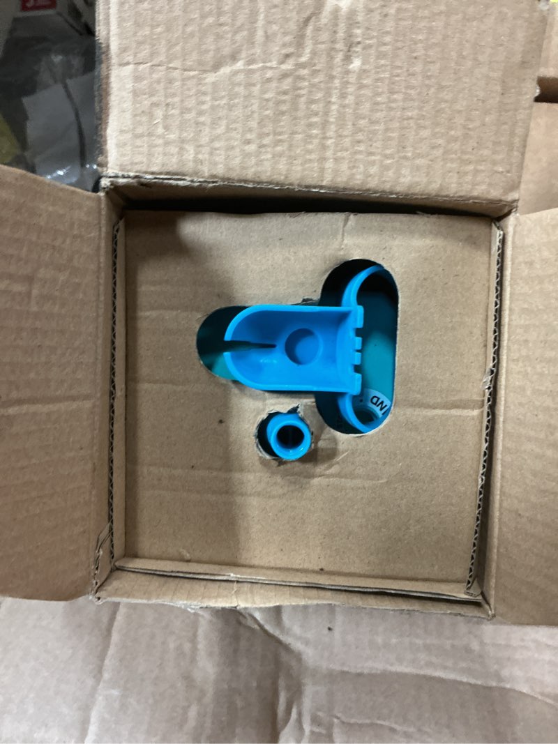 Condition photo showing As Is for 7" blue electric balloon inflator, with extendable tip and balloon knotter, by way to celebrate