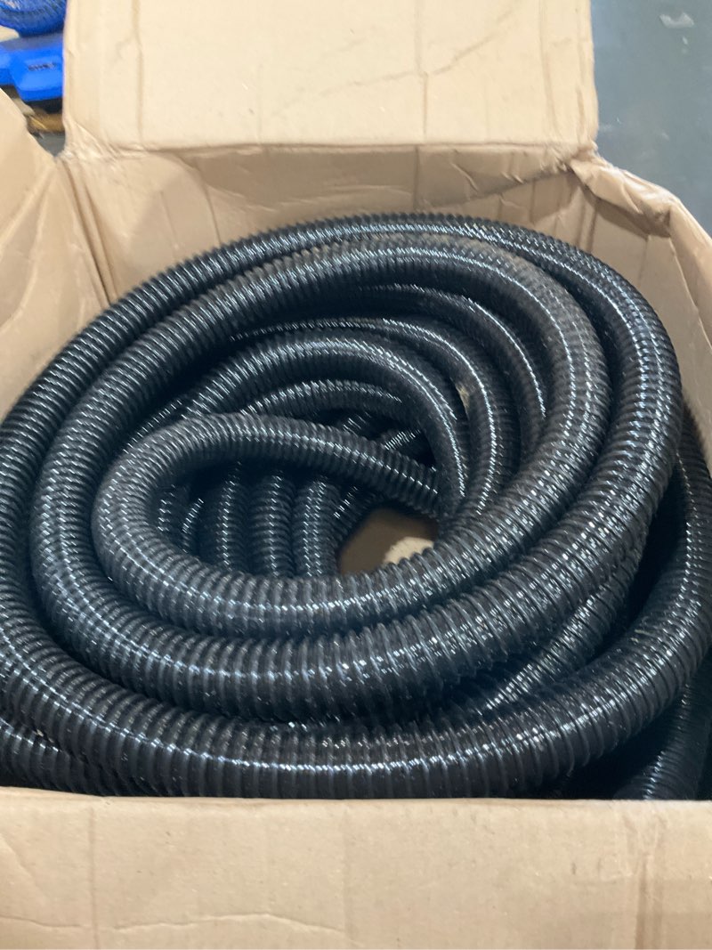 Condition photo showing As Is for pond tubing 1 1/2 inch id black plastic corrugated water hose strong flexible sump pump drain hose 