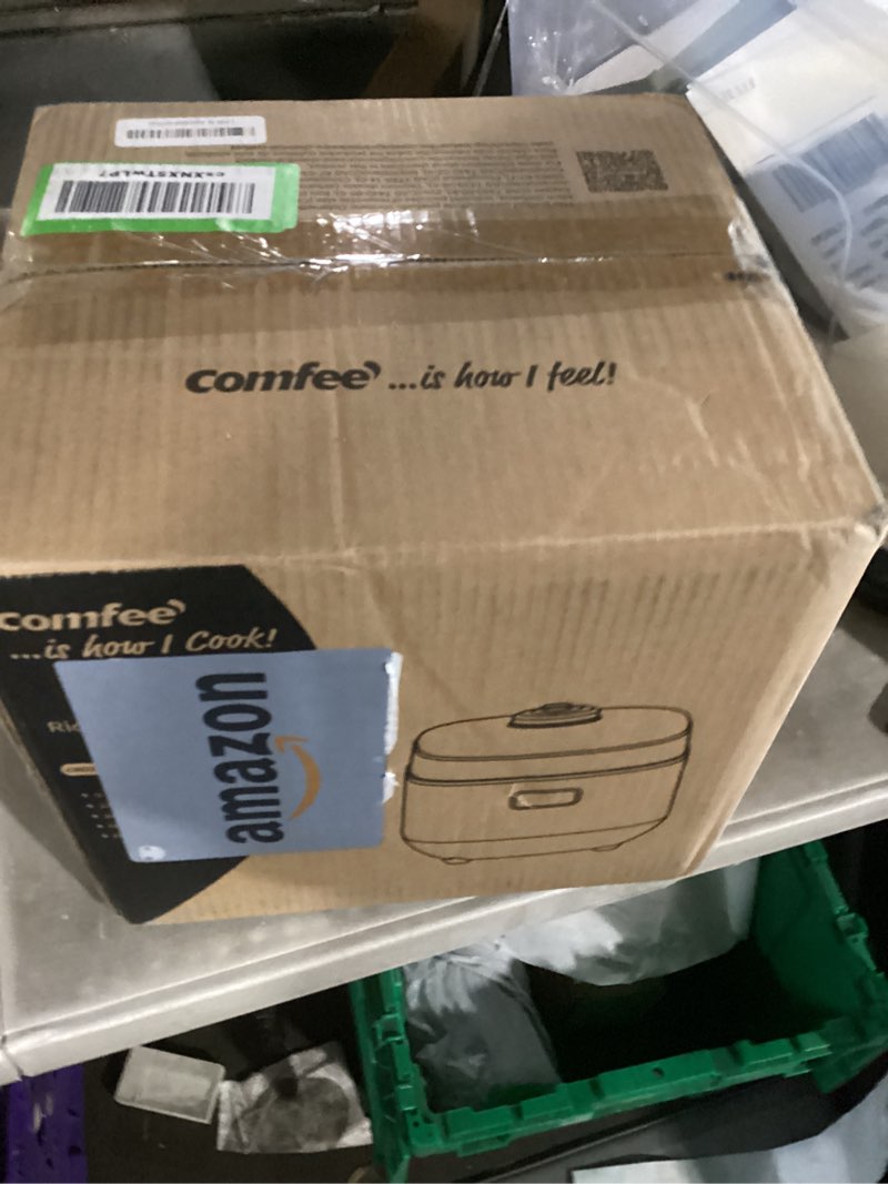 Condition photo showing New/Like New for comfee' compact rice cooker 8 cups cooked/4 cups uncooked, 9-in-1 multi cooker, fast rice maker, steam, brown rice, grains, fuzzy logic technology, grey 4 cups_electronic grey