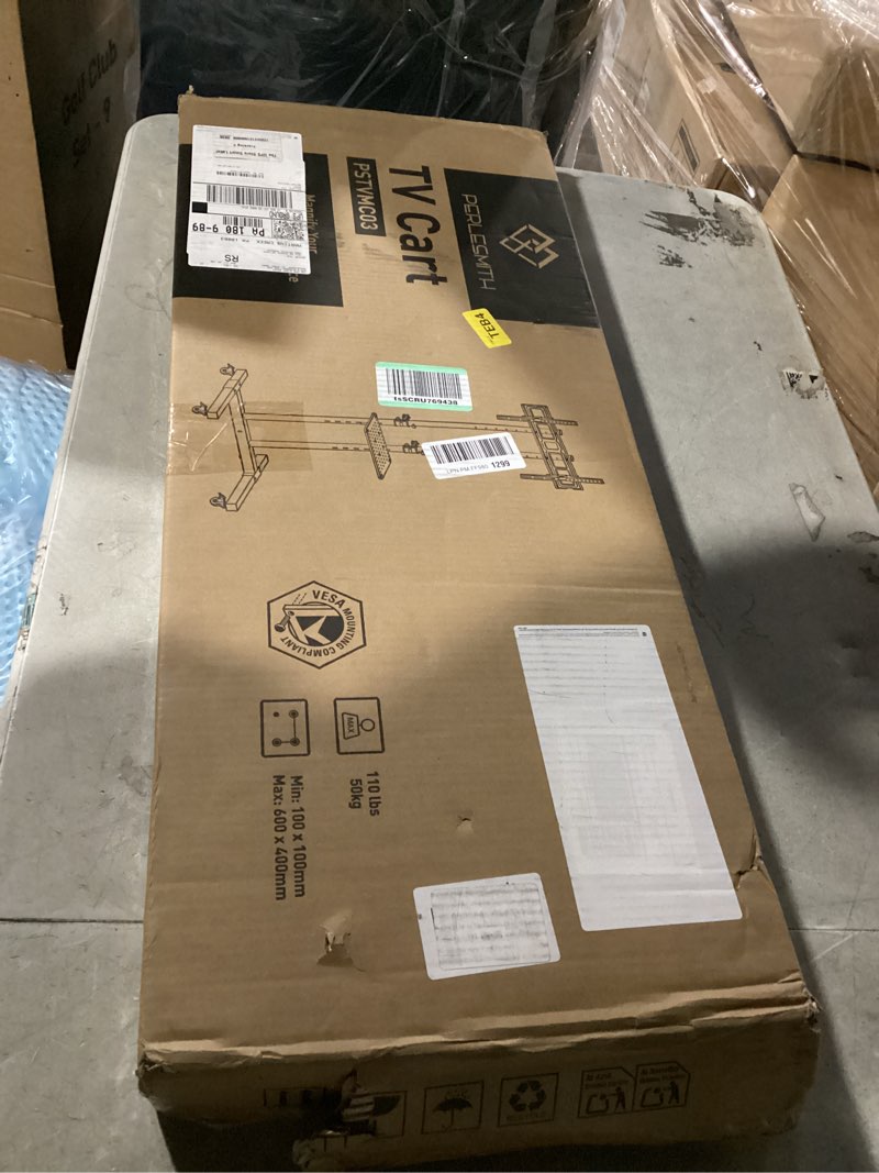 Condition photo showing Good Condition for perlesmith rolling tv stand on wheels for 32-83 inch screens up to 110lbs, mobile tv cart height adjustable portable outdoor tv stand tilt rolling tv cart with shelf max vesa 600x400mm pstvmc03 32-83 inch basic dual-column