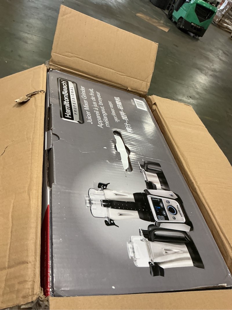Condition photo showing New/Like New for Hamilton Beach Professional 4-in-1 Juicer Mixer Grinder, Commercial-Grade 1400 Watt Motor, 3 Leakproof Jars, For Wet and Dry Spices, Chutneys and Curries, Engineered in India & USA (58770), Stainless