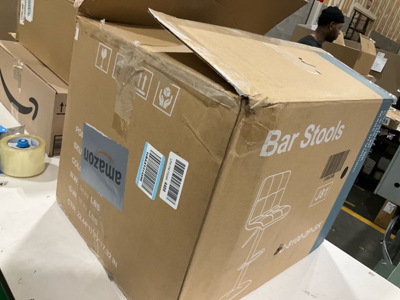 Condition photo showing Good Condition for DUMOS Bar Stools Set of 2, 24 inch Counter Height Bar Stools, Upholstered Modern Kitchen Barstools with Metal Base, PU Leather Saddle Stools for Kitchen Island, Inky Black Inky Black Set of 2