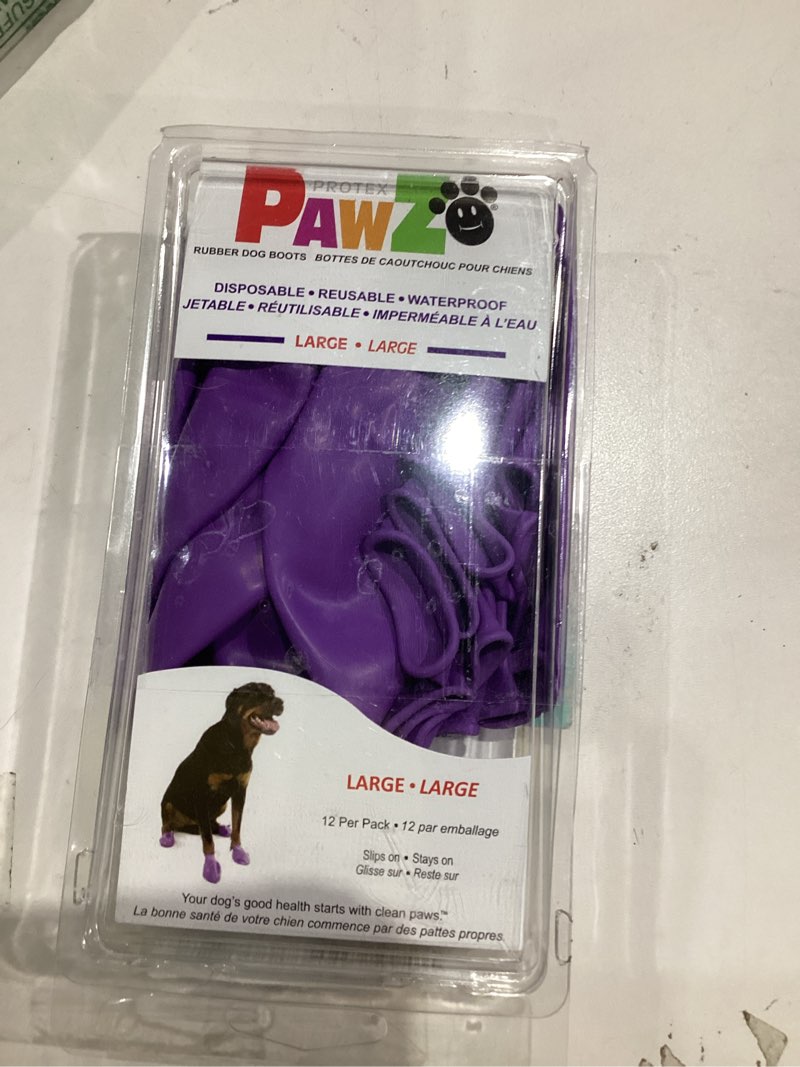 Condition photo showing Good Condition for PawZ Rubber Dog Boots for Large Paws - All-Weather Waterproof Dog Shoes, Anti-Slip Traction for Rain, Snow, Mud & Hot Pavement - Pull-On Dog Booties, Purple - Large (3"- 4") - Pack of 12