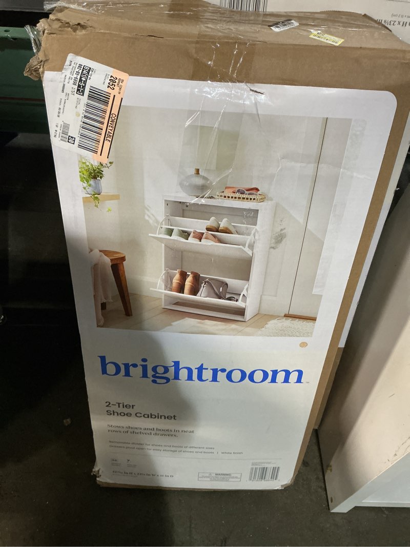 Condition photo showing Good Condition for laminate pivot open shoe cabinet white - brightroom™: shoe organizer, holds 12 pairs, wood laminate, freestanding