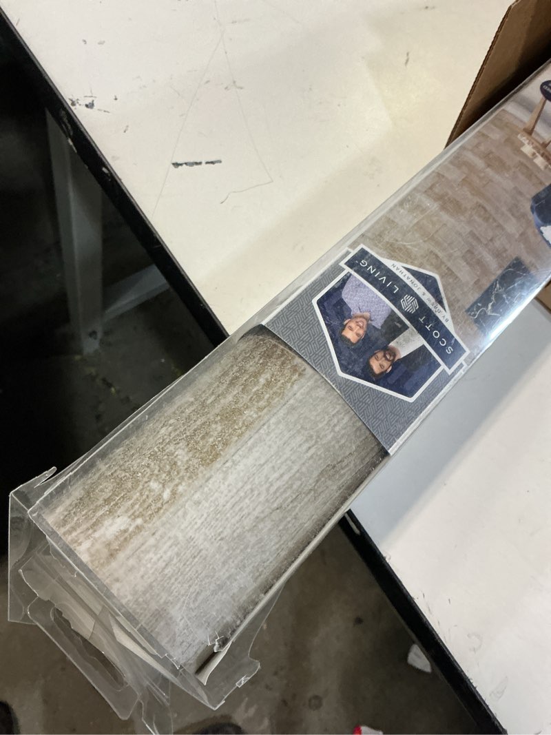 Condition photo showing As Is for Scott Living Salvaged Plank Natural Self Adhesive Wallpaper, Brown