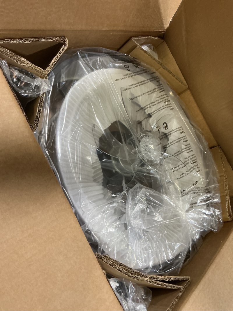 Condition photo showing New/Like New for 20" caged ceiling fans with lights and remote, fandelier ceiling fan with light, modern bladeless quiet reversible motor 6 speeds for bedroom, nursery, living room, black