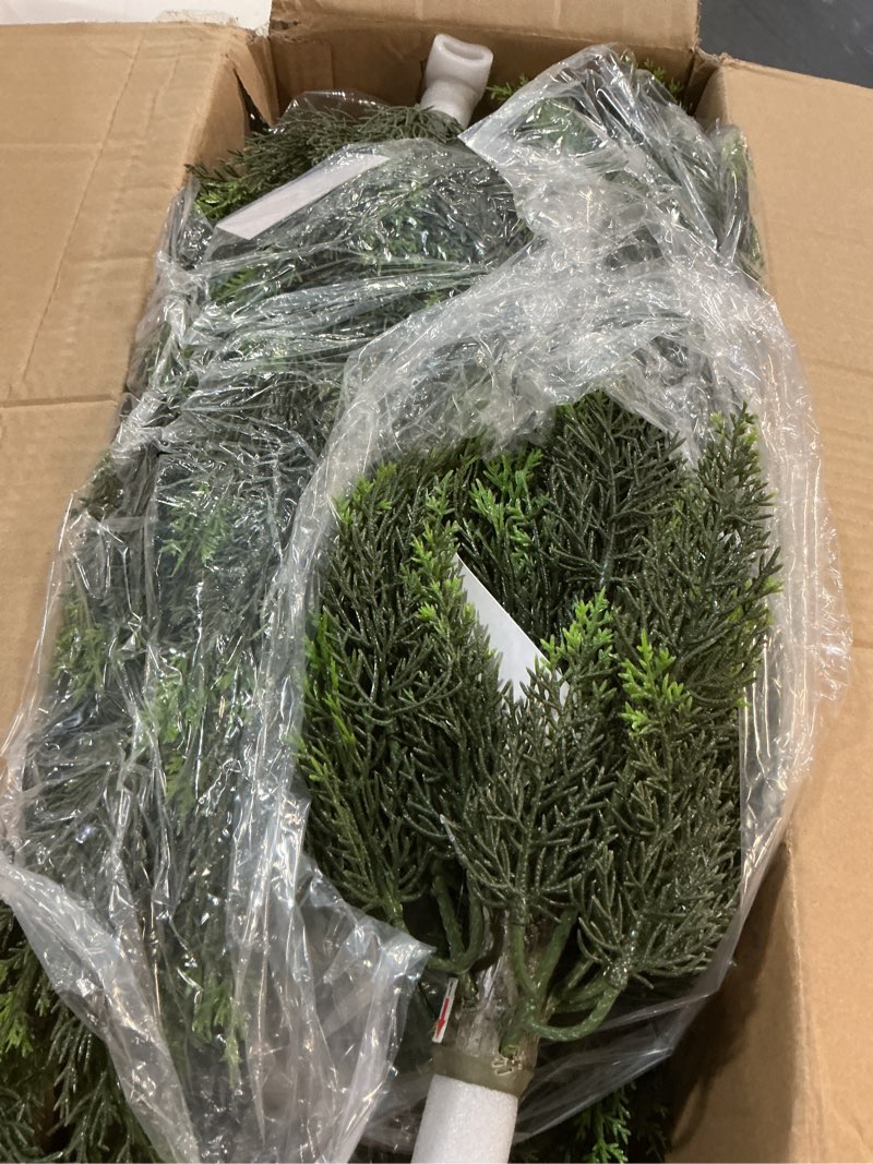 Condition photo showing Good Condition for Hananona 2 Pcs 4 Ft Artificial Topiary Cedar Trees, Outdoor Faux Pine Shrubs, Realistic Fake Greener