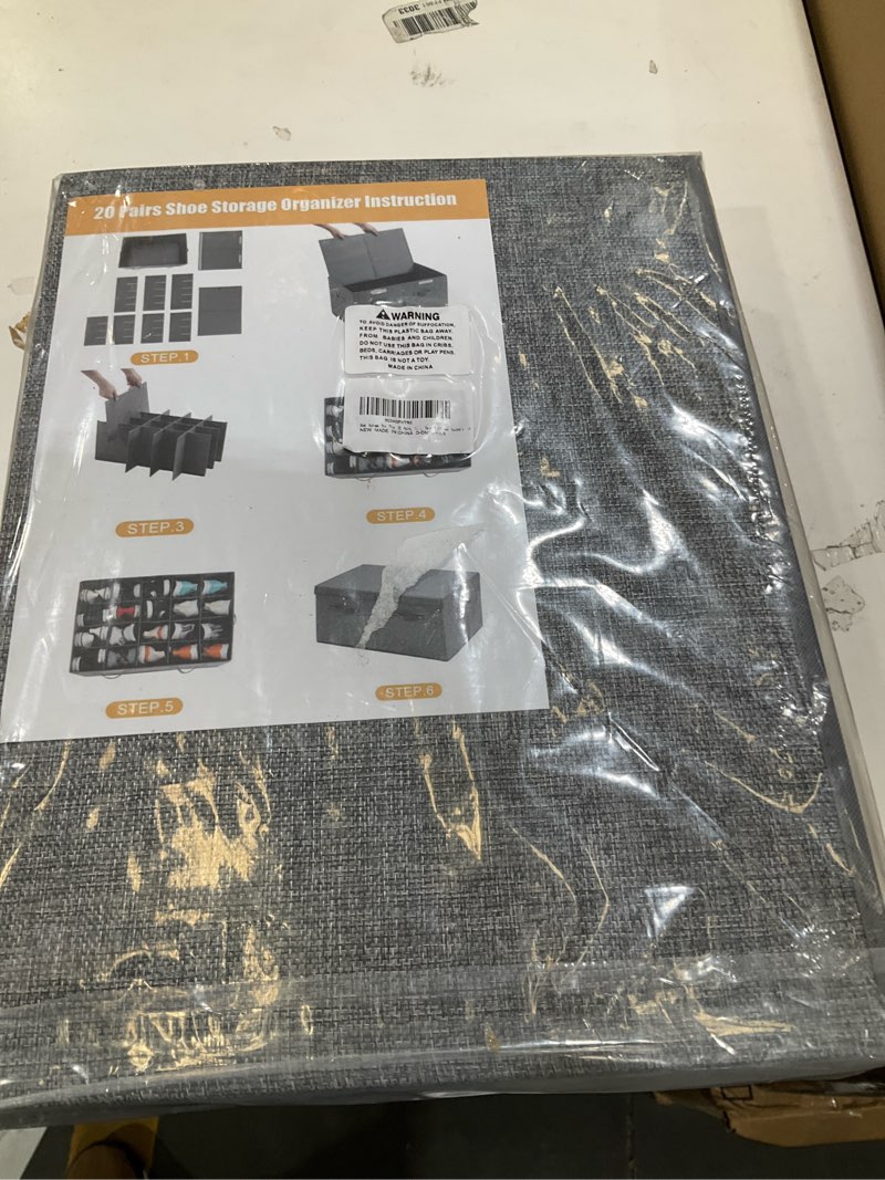 Condition photo showing New/Like New for Shoe Storage Organizer for Closet Fits 20 Pairs, Large Shoe Storage Box Bins Containers with Lid and Adjustable Dividers for Shoes, Sneakers and High Heeled, Hard Shell and Stackable (Grey)