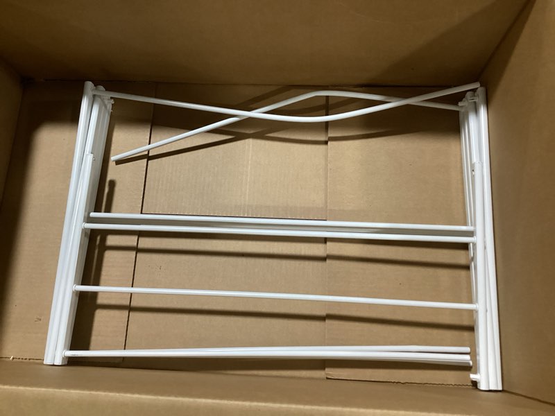 Condition photo showing As Is for Amazon Basics Foldable Portable Laundry Rack for Air Drying Clothing, Indoor Outdoor Use - 14.5" D x 29.5" W x 41.8" H, White