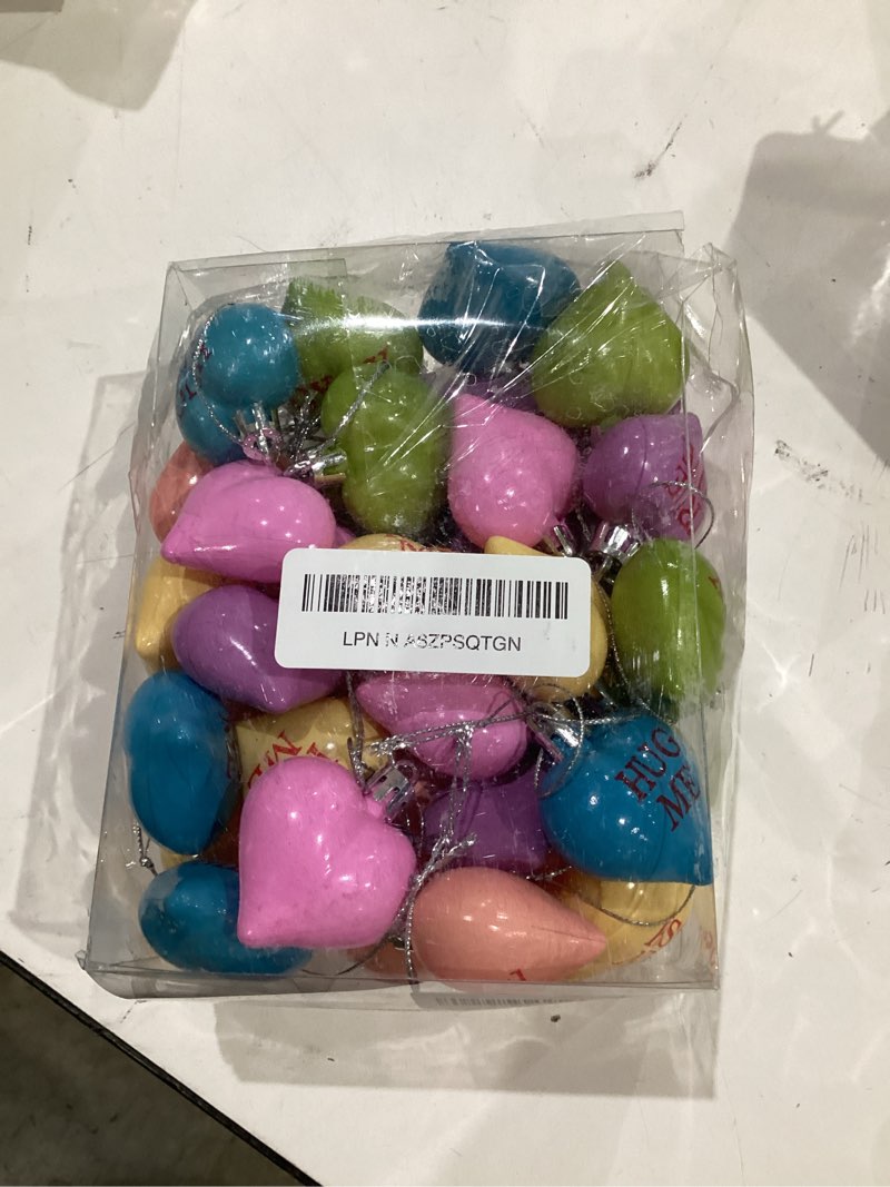 Condition photo showing As Is for julmelon valentine's day conversation hearts candy ornaments, 36 pcs colorful heart decorations for tree home party holiday wedding and party decoration