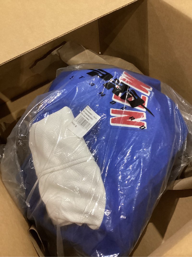 Condition photo showing New/Like New for Pro Standard Womens NHL Classic Chenille Varsity Jacket NEW YORK RANGERS Small Royal Blue/White