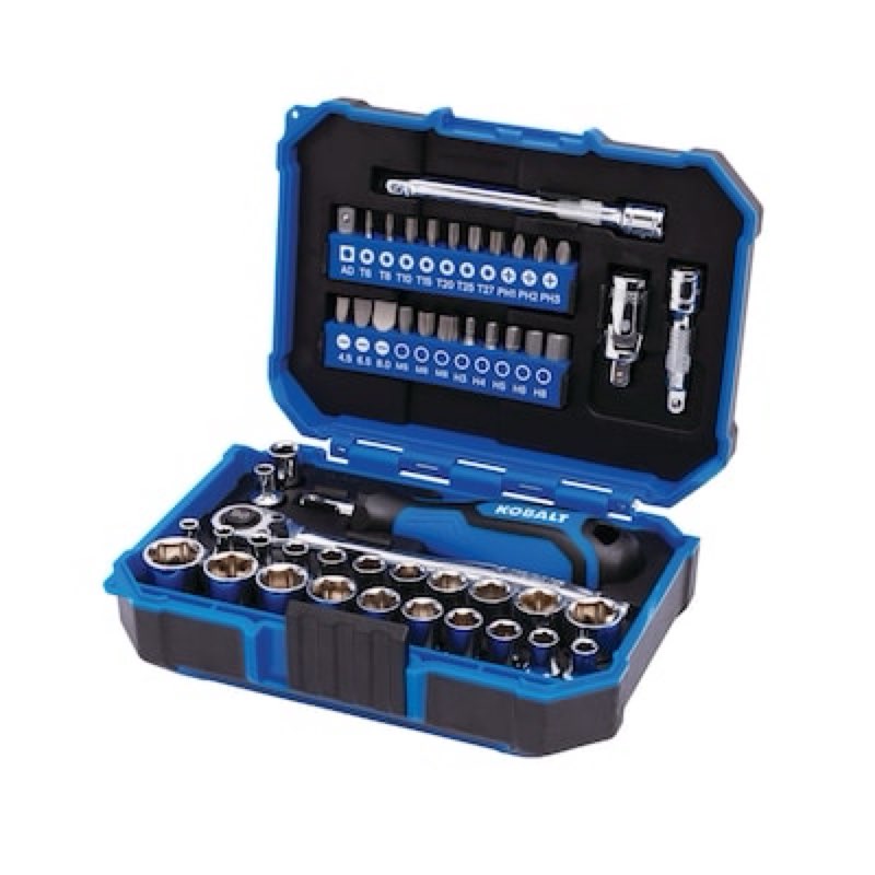 kobalt 50 -piece metric and standard (sae) mechanics tool set with hard case