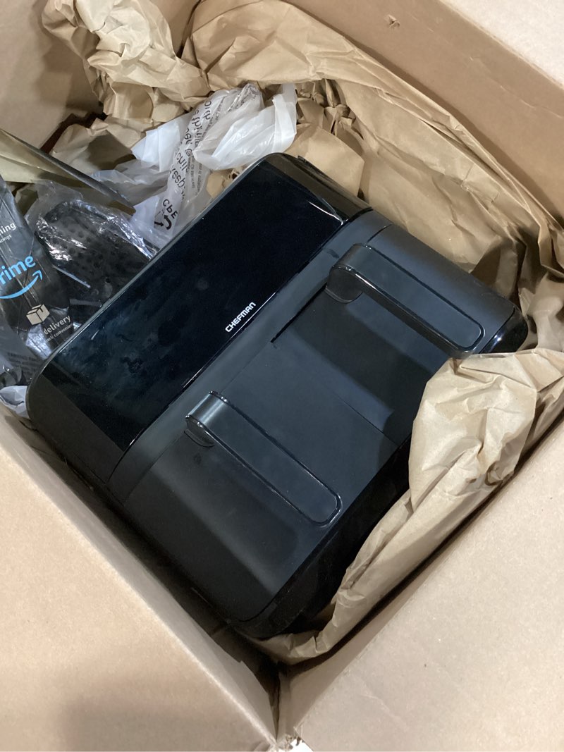 Condition photo showing Good Condition for Chefman 6 Quart Dual Basket Air Fryer - Digital Touchscreen, Smart Sync Finish, Hi-Fry, Auto Shutoff, 2 Independent 3QT Nonstick Dishwasher-Safe Frying Baskets - Digital Double Air Fryer - Black 6 Quart Air Fryer