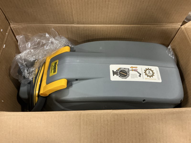 Condition photo showing Good Condition for glahoden retractable garden hose reel 5/8 in x 100 ft upgraded uv resistant heavy duty automatic hose reel wall mount 3/4 in brass fitting 9 pattern nozzle any length lock slow retraction 180° swivel 5/8" 100ft light gray