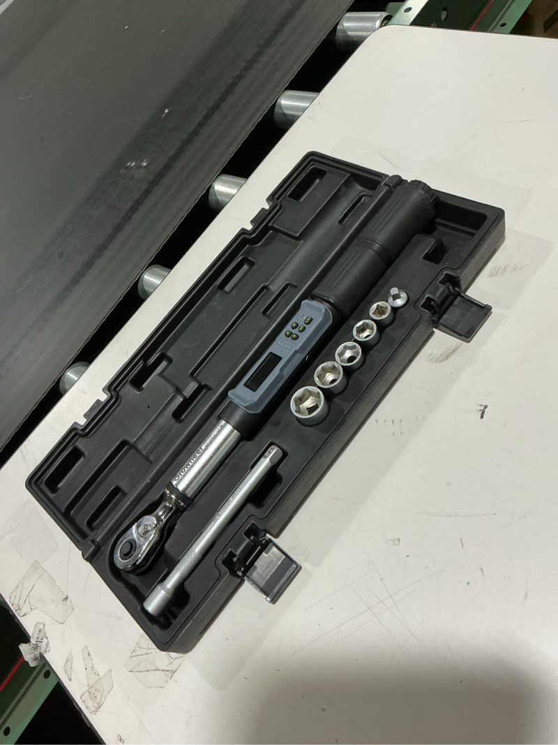 Condition photo showing As Is for growneer digital torque wrench set, 3/8" 2.2-44.3 ft-lbs/3-60 nm & 1/2'' 12.5-250.7 ft-lbs/17-340 nm, torque wrench digital combo with buzzer & led indicator, bits & sockets for motor car repair black 3/8" drive 3-60nm & 1/2'' drive 17-340nm