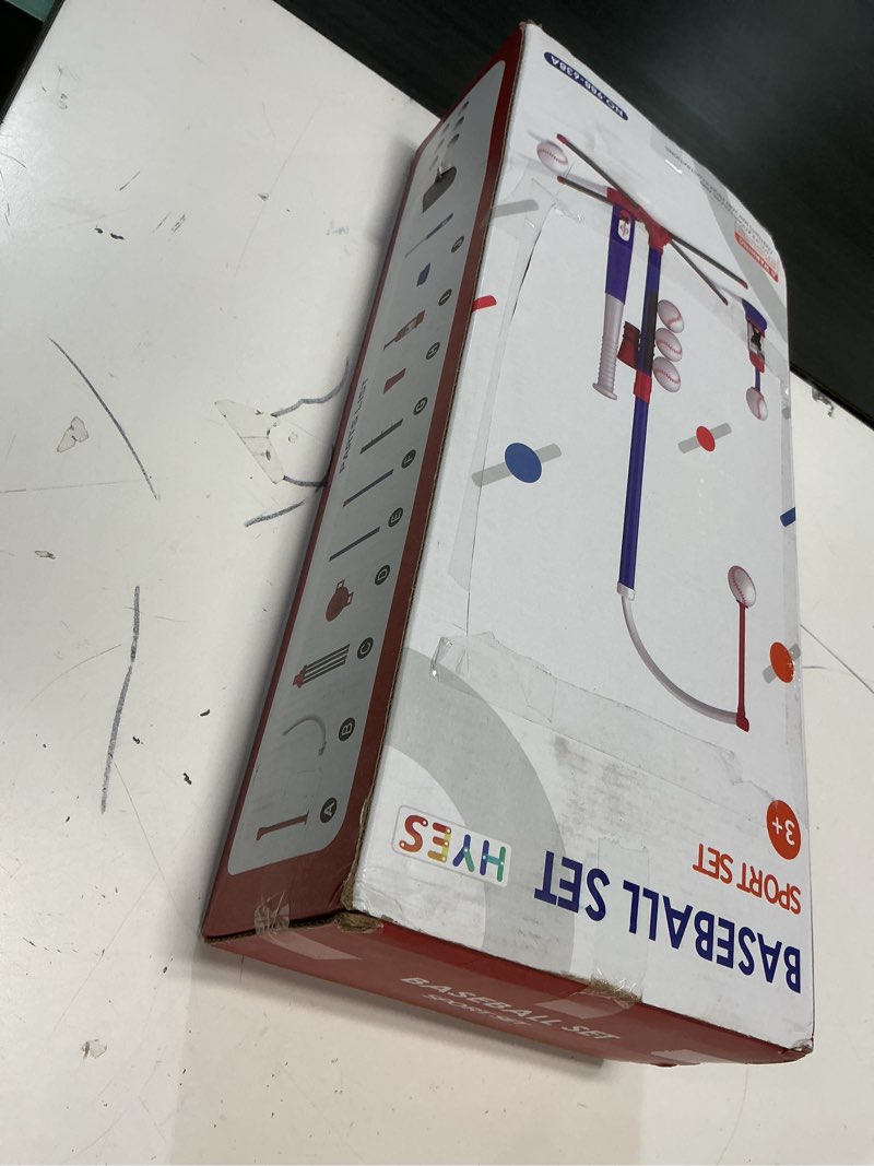 Condition photo showing New/Like New for hyes 3-in-1 baseball set for kids 3-5 - tee ball stand, hanging tee, ball launcher and 6 softballs - adjustable height, indoor/outdoor sport gifts for boys girls, blue 3in1-blue