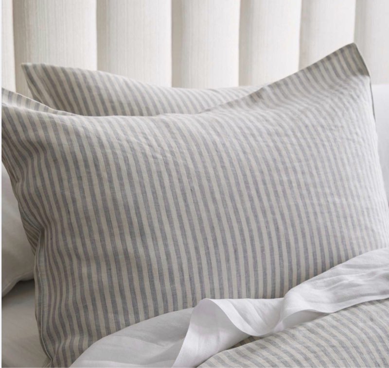 european linen stripe deluxe bedding bundle in mist/white stripe (only pillowcases)