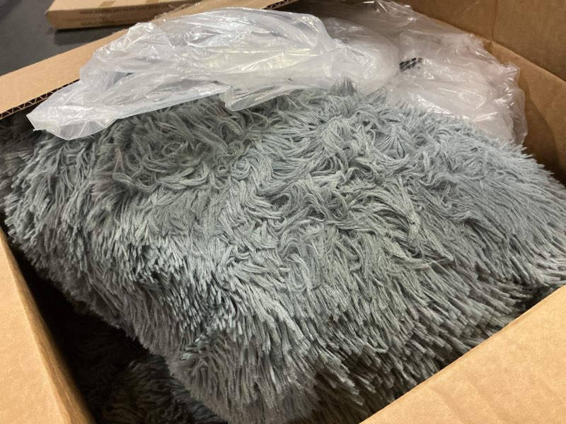 Condition photo showing As Is for Best Friends by Sheri Original Calming Donut Dog and Cat Bed, Shag Faux Fur, Gray, XL (45in x 45in) - Anxiety Relief for Pets Up to 150 lbs