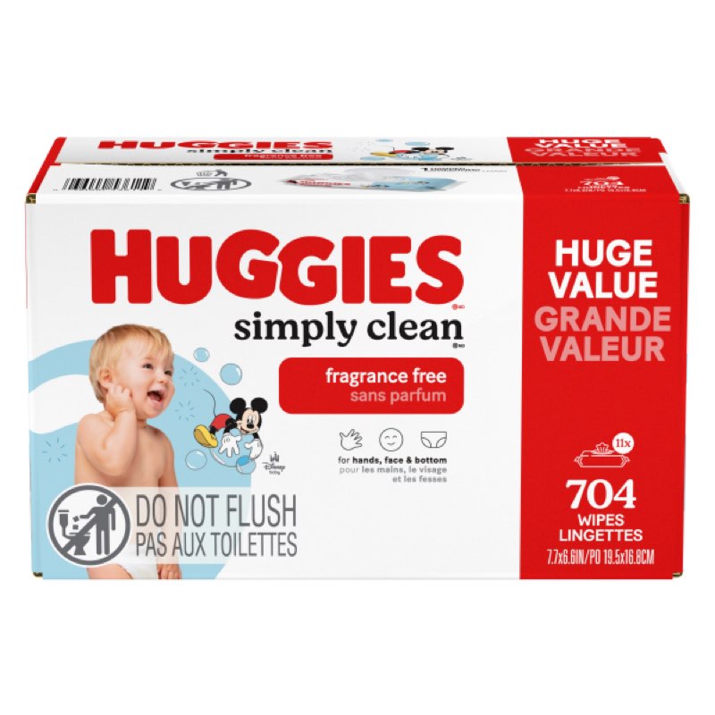 Huggies Simply Clean Unscented Baby Diaper Wipes, 11 Flip-Top Packs (704 Wipes Total), Packaging May Vary 64 Count (Pack of 11)