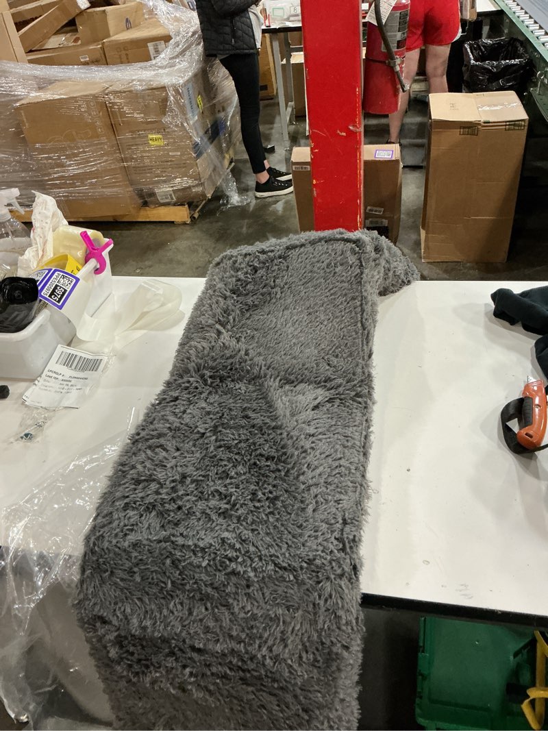 Condition photo showing As Is for (size unknown)ophanie runner rug for hallway, washable non-slip fluffy soft bedside rugs, bedroom living room shaggy carpet for kids girls boys dorm nursery home decor aesthetic, grey 1- grey rectangular 3' x 6' (rectangular)