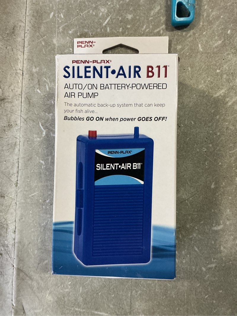 Condition photo showing New/Like New for Penn-Plax Silent-Air Aquarium Air Pump with Battery Backup – Blue – Small and Portable