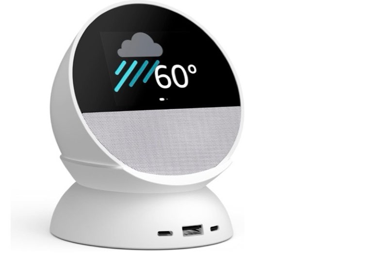 Made for Amazon Stand with USB-C and USB-A Charging Ports for Echo Spot (2024 Release) Glacier White