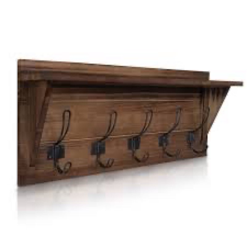 HBCY Creations Rustic Brown Solid Wood Wall Mounted Coat Rack with Shelf, 5 Hooks, 24" Long - Kitche