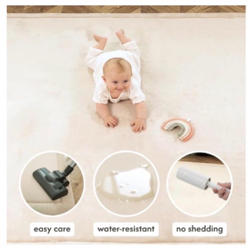 hakuna matte cloudsoft baby play mat for floor ø 47" beige – coral velvet memory foam rug for crawli