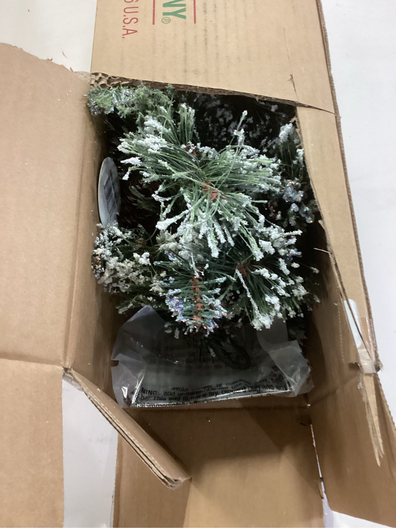Condition photo showing New/Like New for National Tree Company 6 ft Pre-Lit Glittery Bristle Artificial Christmas Garland, Christmas Decoration with Pinecones, 50 Clear LED Lights, 138 Tips, Timer, Green