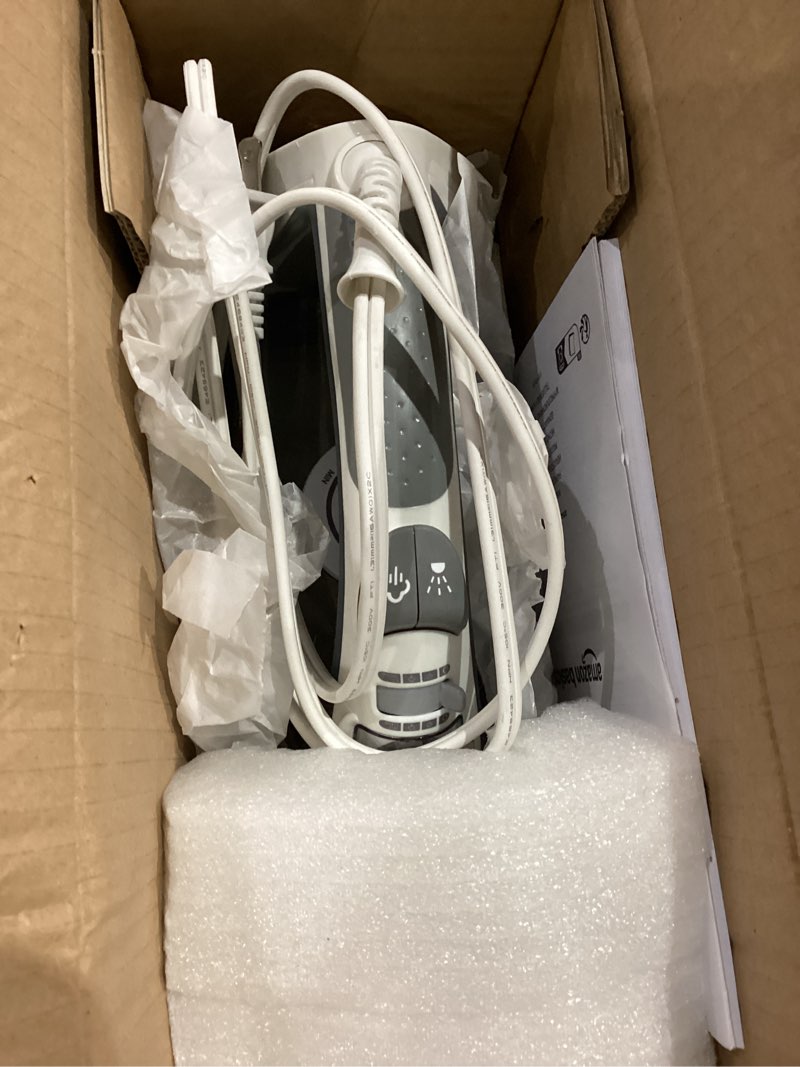 Condition photo showing Good Condition for Amazon Basics Steam Iron for Clothes with Safety Auto Shut-Off, Handheld Garment Steamer, Wrinkle Remover, Stainless Steel Soleplate, Anti-Drip, 1700-Watt, 1.62ft, Gray 1.62ft Stainless Steel Soleplate, 1700W