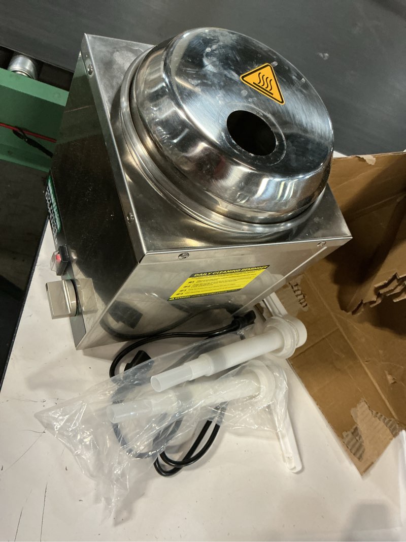 Condition photo showing As Is for WantJoin Nacho Cheese Dispenser with Pump,2.8Qt Nacho Cheese Warmer,Stainless Steel Hot Fudge Warmer W/5-Level Temperature Adjustment,Commercial Hot Fudge Dispenser for Hot Fudge Cheese Caramel