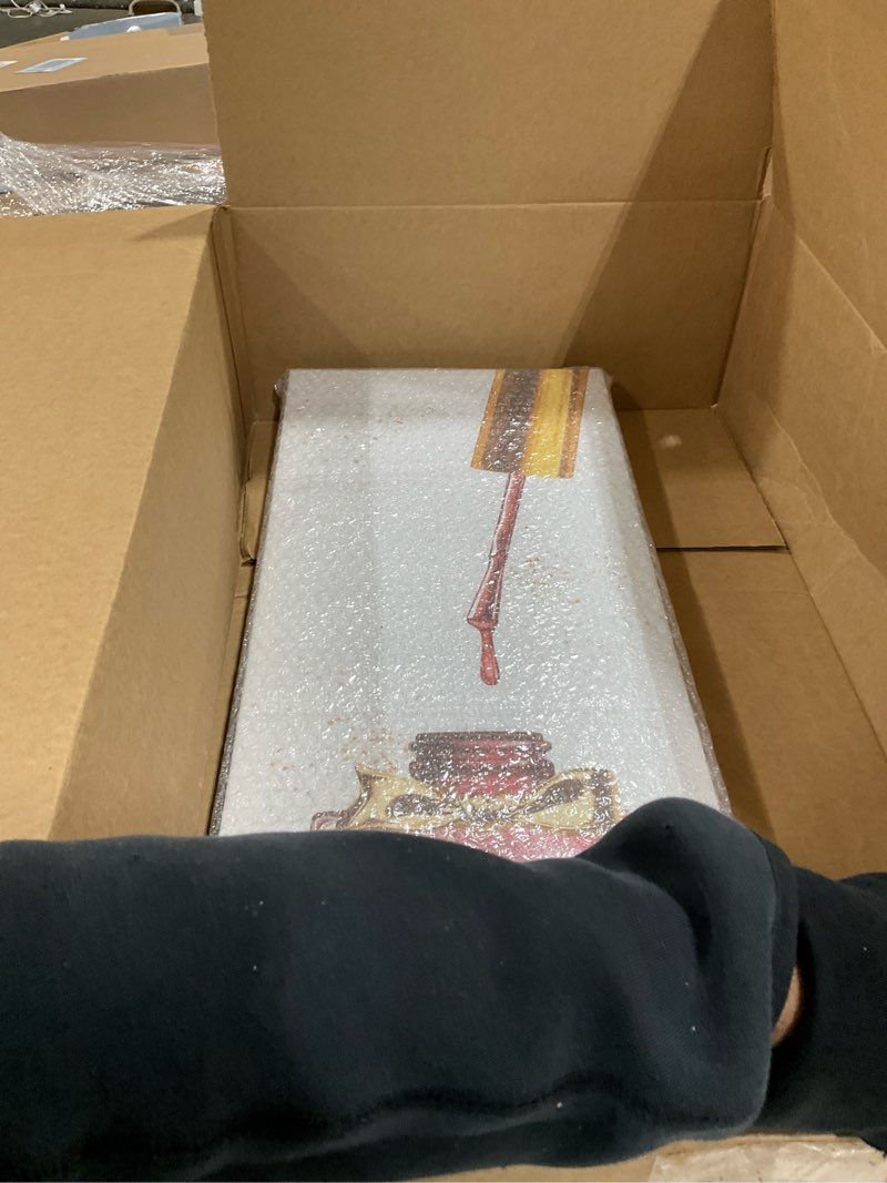 Condition photo showing As Is for Stupell Industries Makeup Nail Polish Brush Gold Pink Fashion, Design by Artist Ziwei Li Wall Art, 10 x 24, Canvas