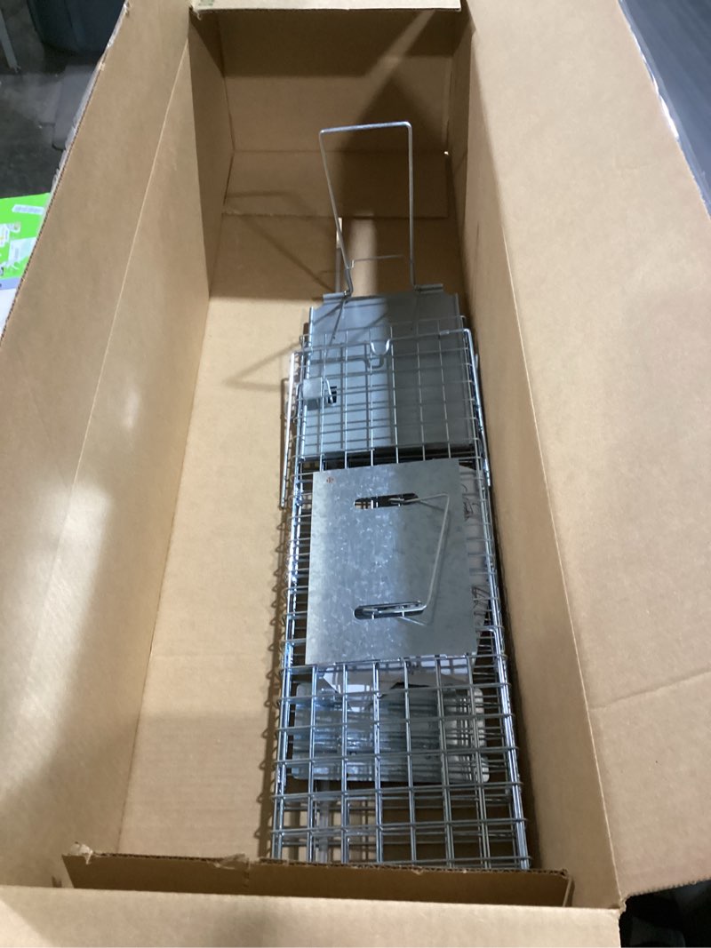 Condition photo showing Good Condition for 24" Small Collapsible Humane Live Animal Cage Trap No-Kill Trapping Kit for Humane Catch Release Rodent Small Cat, Rabbits, Squirrel, Opossum, Squire, Raccoon, All Fit Sized Animals, 2-Doors 24 inches (silver)