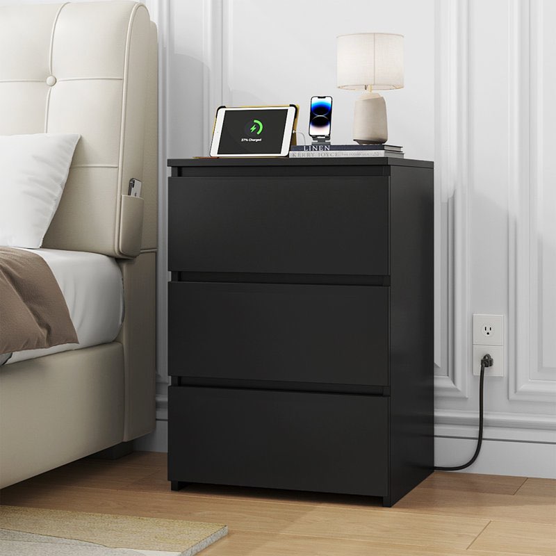 17.7" W 3-Drawer Nightstands with Outlets & USB Ports