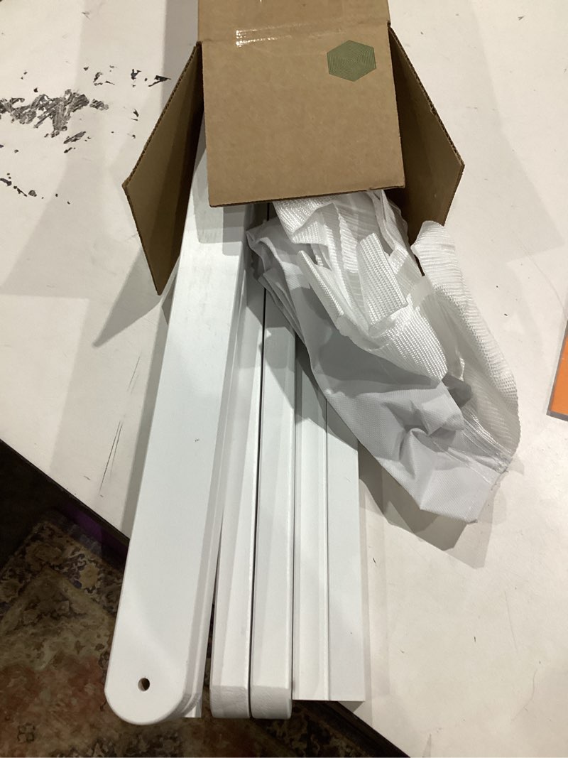 Condition photo showing As Is for songmics solid wood luggage rack, no assembly required, foldable suitcase stand, luggage holder, with storage shelf, for guest room, hotel, bedroom, cloud white urlr020w02 cloud white 1 pack