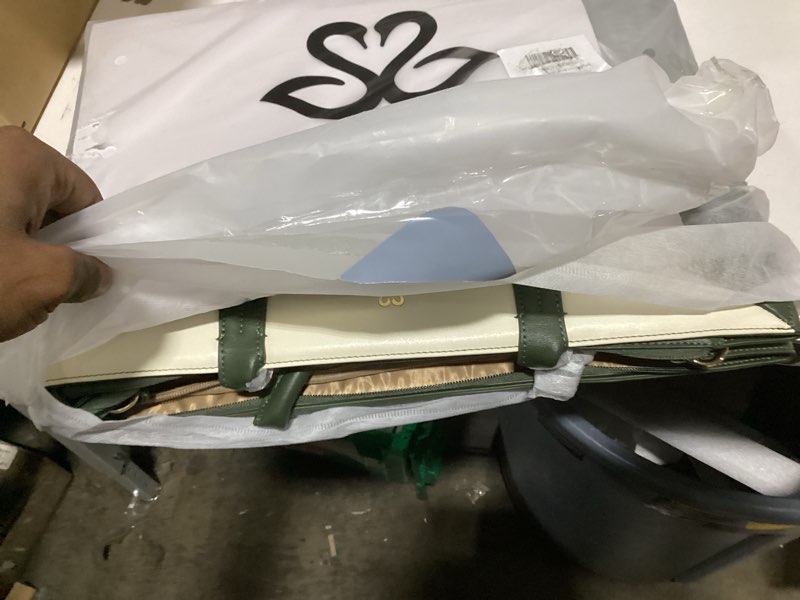 Condition photo showing Good Condition for lovevook insulated lunch bag women,wide opening adult lunch box women,leakproof cooler bag for work picnic beach family college,lunch teacher tote bag with adjustable shoulder strap and cup holder off white with green large —13l