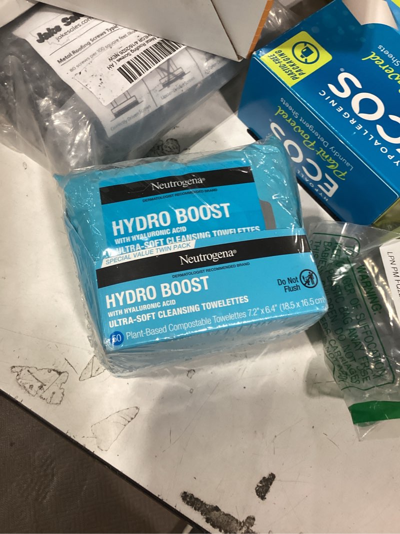 Condition photo showing New/Like New for neutrogena hydro boost ultra-soft micellar cleansing wipes with hyaluronic acid, hydrating makeup remover wipes remove dirt & waterproof makeup, hypoallergenic, plant-based cloth, 2 x 25 ct 50 count (pack of 1) cleansing wipes