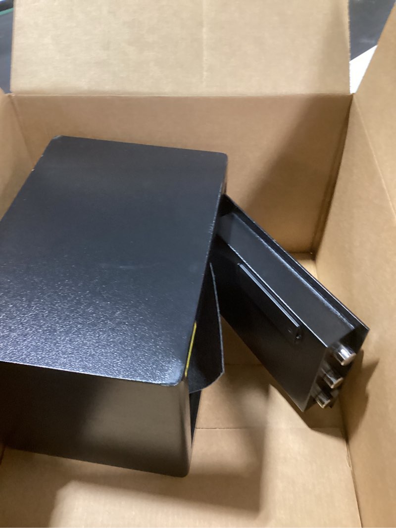 Condition photo showing Good Condition for 1.3 Cuft Small Fire Safe Box for Home Use, Personal Fire Safety Box with Electronic Keypad, Spare Keys and Removable Shelf, Steel Fireproof Document Safe Box for Money Cash Valuables