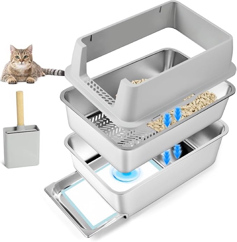 stainless steel litter box, 23.6\\\\\\\\\\\\\\\\\\\\\\\\\\\\\\\" l x 15.7\\\\\\\\\\\\\\\\\\\\\\\\\\\\\\\" w drawer type semi-enclosed cat litter box with sifting pan, scoop for big cat easy cleaning 2 pcs