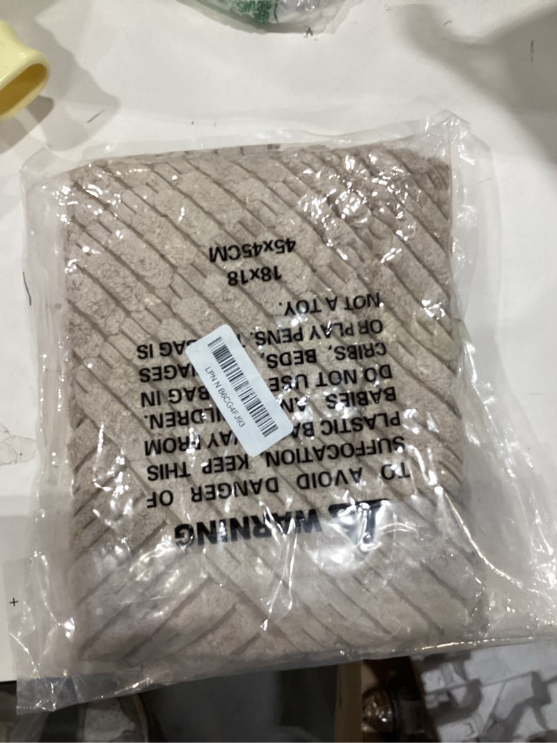 Condition photo showing New/Like New for decorUhome Decorative Khaki Throw Pillow Covers 18x18 Set of 2 with Splicing, Boho Soft Neutral Corduroy Broadside Twill Pillow Covers for Couch Bed Sofa Living Room Khaki 18" x 18" (Pack of 2)