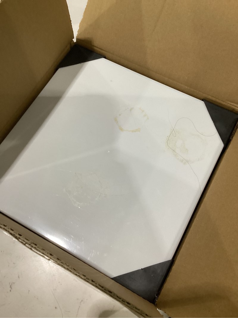 Condition photo showing As Is for 10 pcs white acrylic buffet risers with mini sign and marker, food display stands for buffet table party catering dessert jewelry collectibles, acrylic cube nesting boxes with hollow bottoms 8 sizes (10" 9" 8" 7" 6" 5" 4" 4" 3" 3")